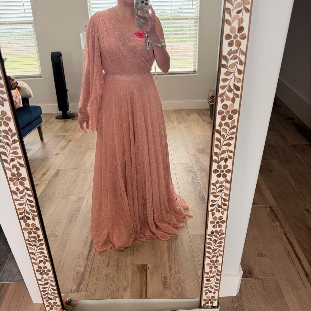 Mac Duggal One-Shoulder Blush Pink Evening Gown - Picture 4 of 5